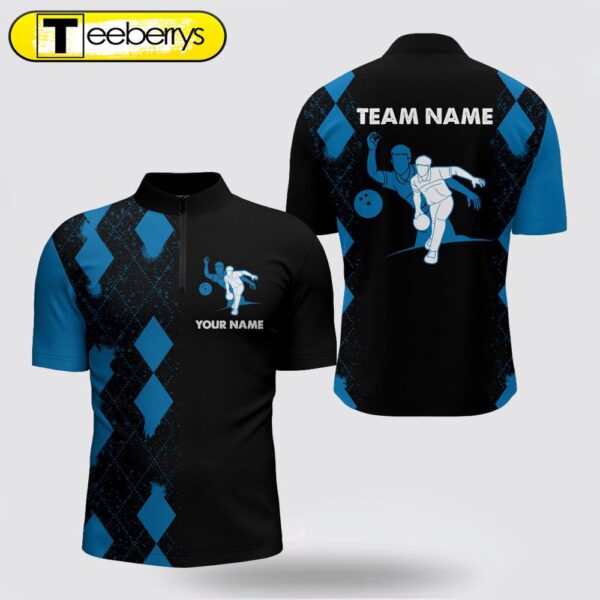 Personalized Bowling Shirt  Bowling Jersey, Custom Name Men Blue And Black Team Bowling Shirt