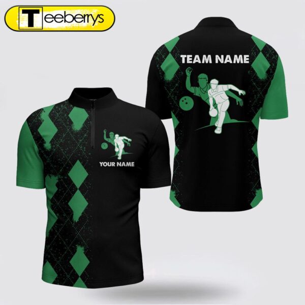 Personalized Bowling Shirt  Bowling Jersey, Custom Name Men Green And Black Team Bowling Shirt