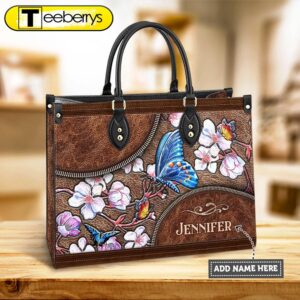 Personalized Butterfly Apricot Leather Bag…