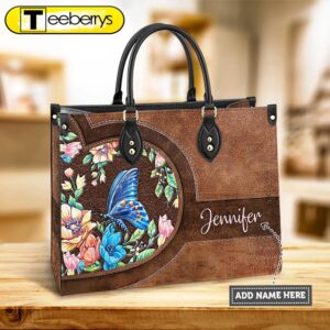 Personalized Butterfly Flower Leather Bag…