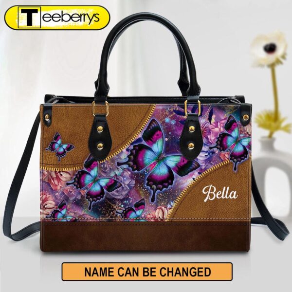 Personalized Butterfly Leather Handbag With Handle – Gifts For Religious Women