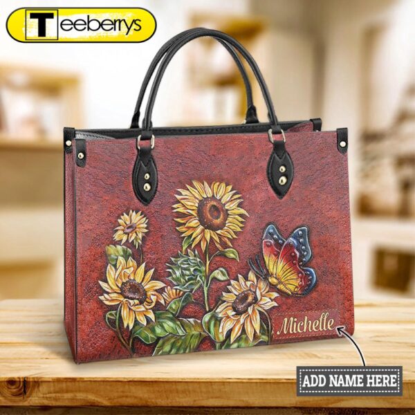 Personalized Butterfly Sunflower Gorgeous Leather Bag – Women’s Pu Leather Bag