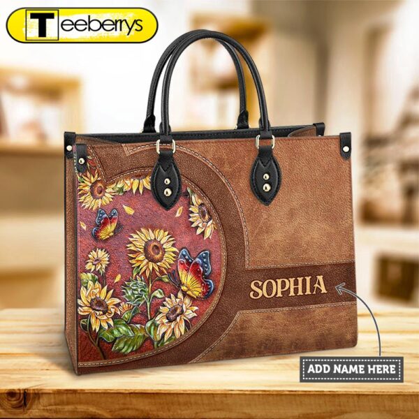 Personalized Butterfly Sunflower Lover Leather Bag – Women’s Pu Leather Bag