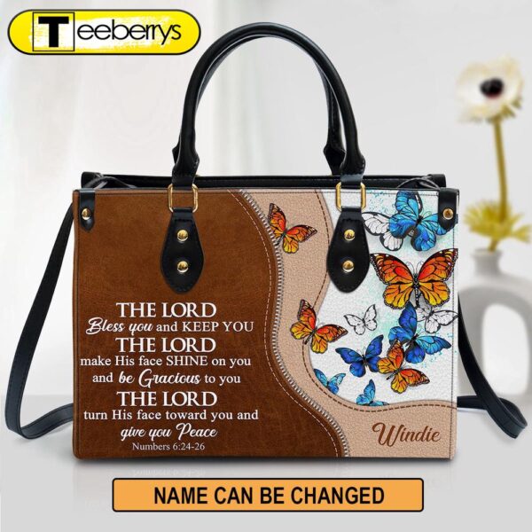 Personalized Butterfly The Lord Bless You And Keep You Leather Bag – Christian Pu Leather Bags