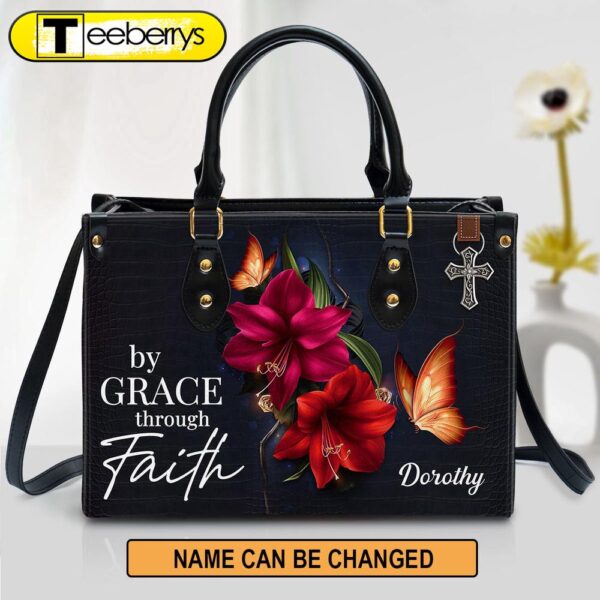 Personalized By Grace Through Faith Leather Bag – Christian Pu Leather Bags For Women