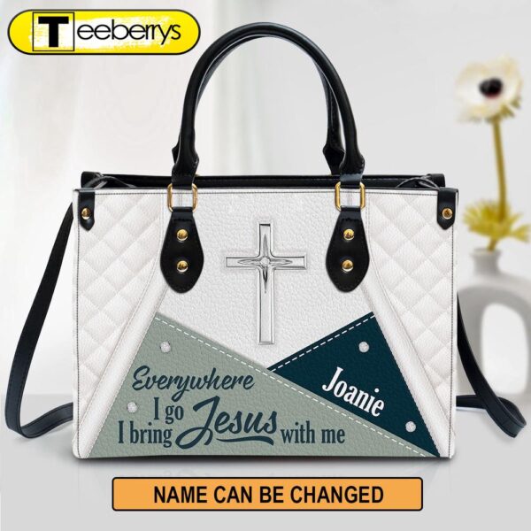 Personalized Christian Butterfly Leather Handbag – Everywhere I Go I Bring Jesus With Me Leather Bag