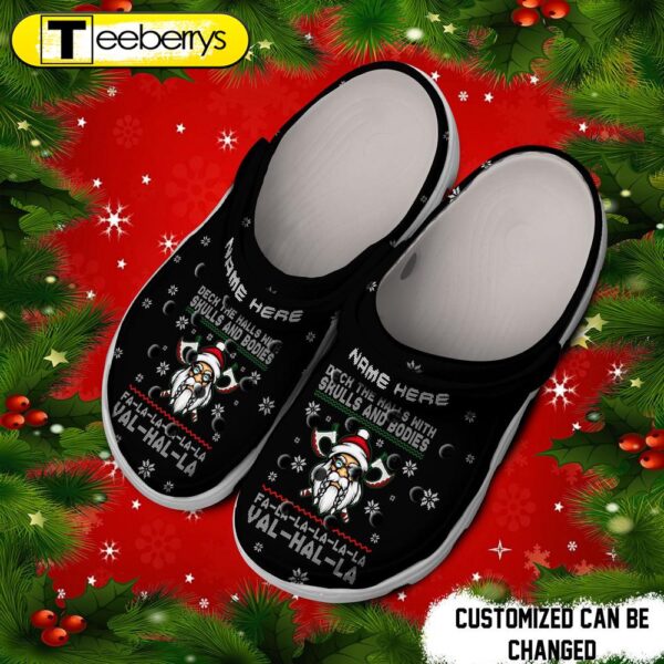 Personalized Christmas Deck The Halls With Skulls And Bodies Clog Shoes