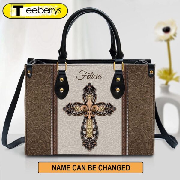 Personalized Cross Leather Handbag With Handle – Gifts For Women Of God