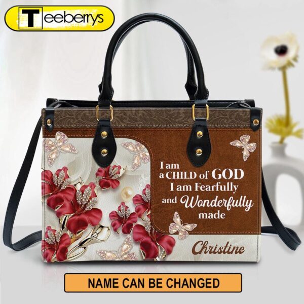 Personalized Flower I Am A Child Of God Leather Bag – Christian Pu Leather Bags For Women