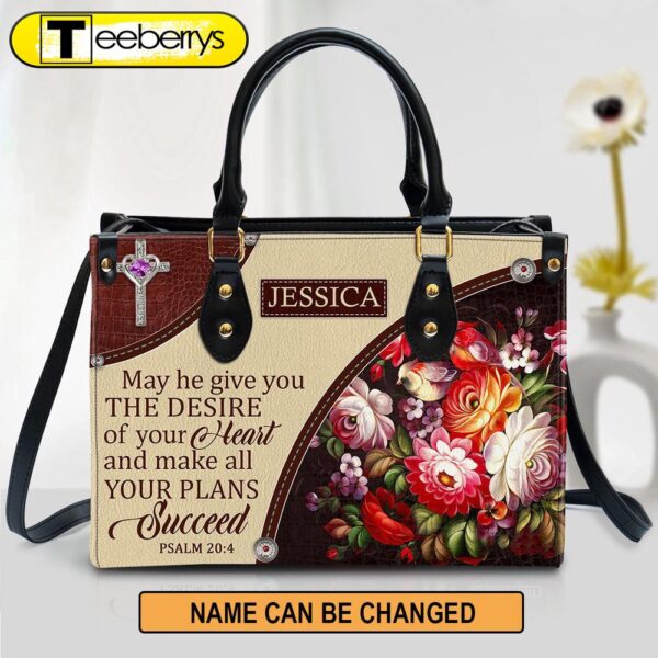 Personalized Flower May He Make All Your Plans Succeed Leather Bag – Christian Pu Leather Bags