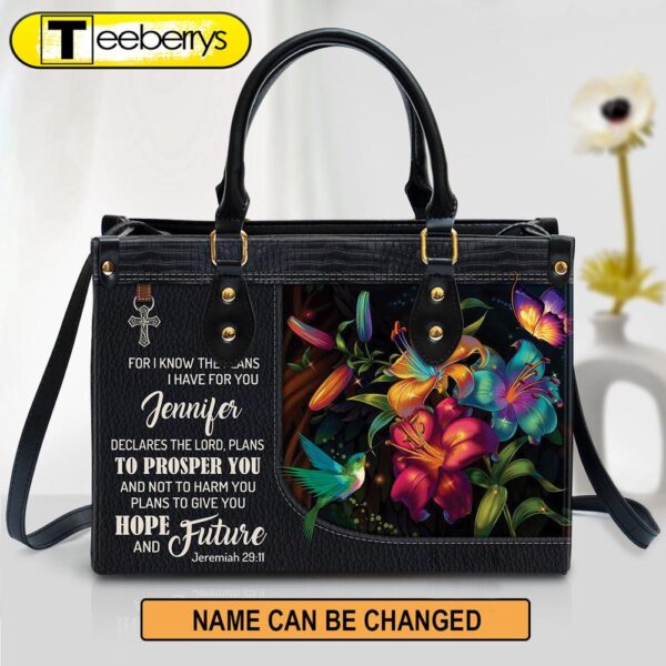 Personalized For I Know The Plans I Have For You Flower Leather Bag – Christian Pu Leather Bags