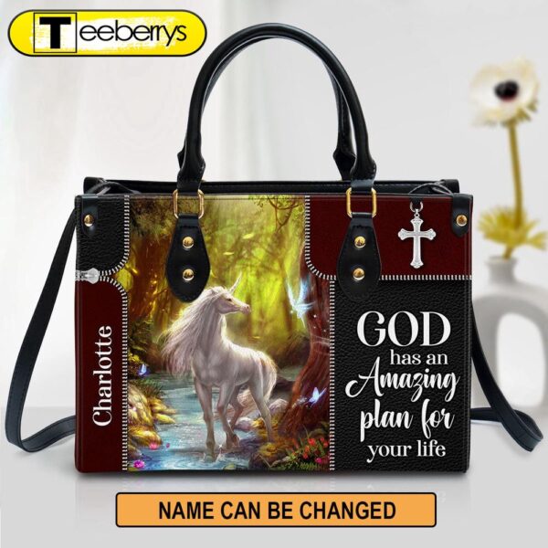 Personalized God Has An Amazing Plan For Your Life Special Unicorn Leather Bag