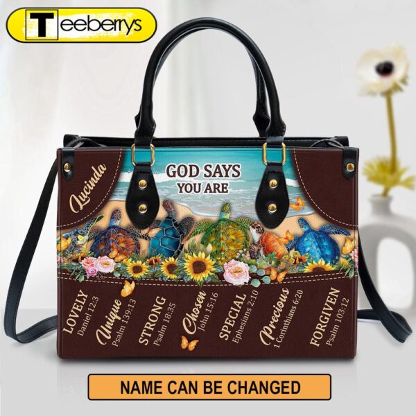 Personalized God Says You Are Lovely Turtle Leather Bag – Christian Pu Leather Bags For Women