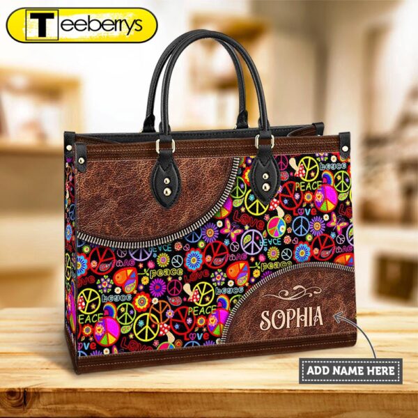 Personalized Hippie Pattern Love Peace Leather Bag – Women’s Pu Leather Bag