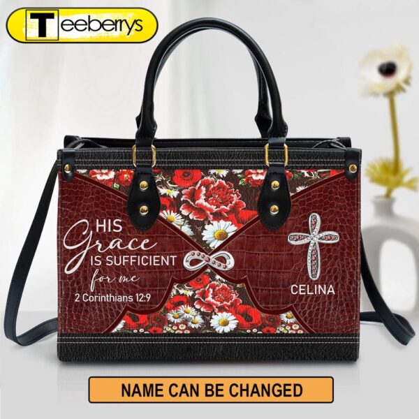 Personalized His Grace Is Sufficient For Me Lovely Flower Leather Bag – Christian Pu Leather Bags