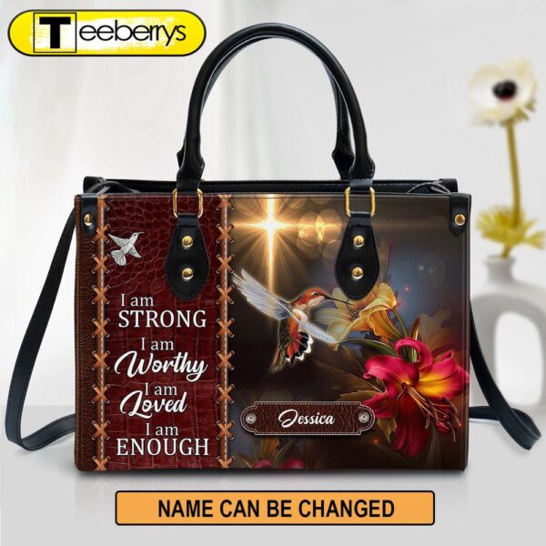 Personalized Hummingbird I Am Strong Leather Bag – Christian Pu Leather Bags For Women