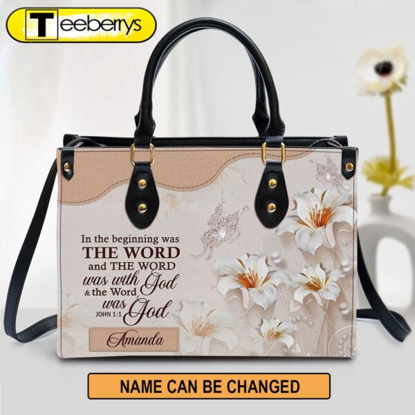 Personalized Lily Leather Bag In The Beginning Was The Word – Women Pu Leather Bag