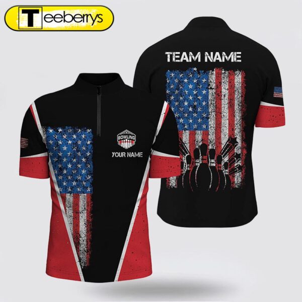 Personalized Retro Bowling Bowling Jersey Shirt  Vintage American Flag Patriotic Bowler Jerseys