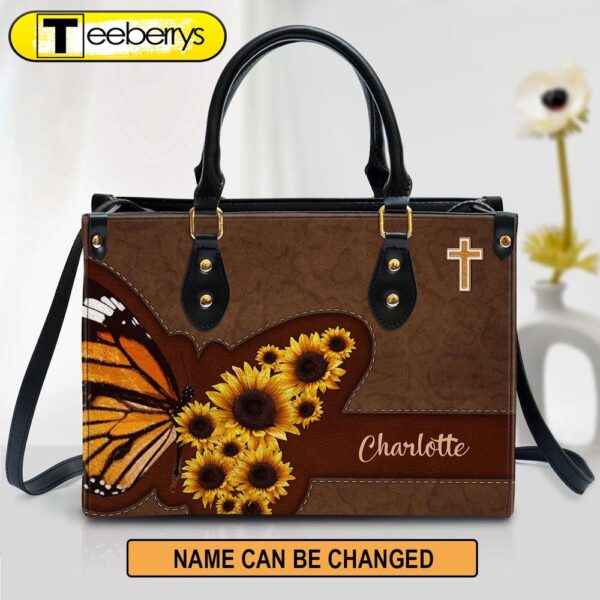 Personalized Sunflower Leather Handbag With Handle Religious Gifts For Christian Women