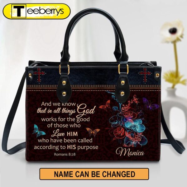 Personalized We Know That In All Things God Works Leather Bag – Christian Pu Leather Bags