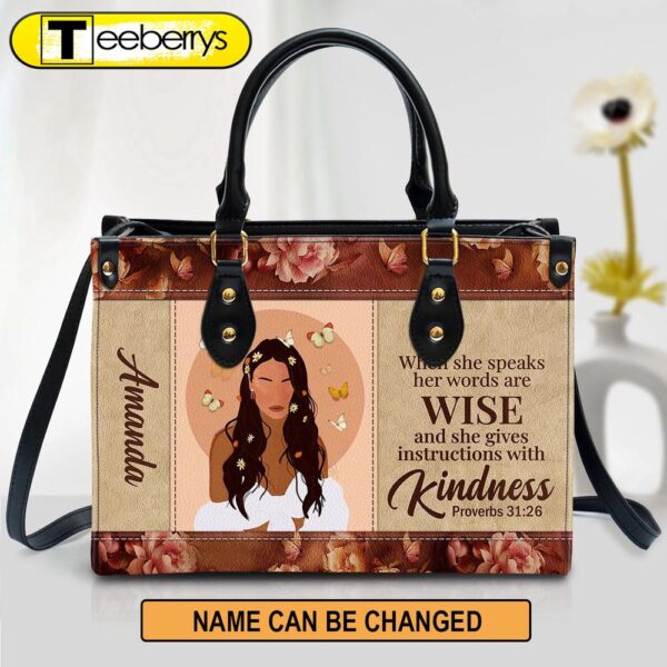 Personalized When She Speaks Her Words Are Wise Leather Bag – Christian Pu Leather Bags