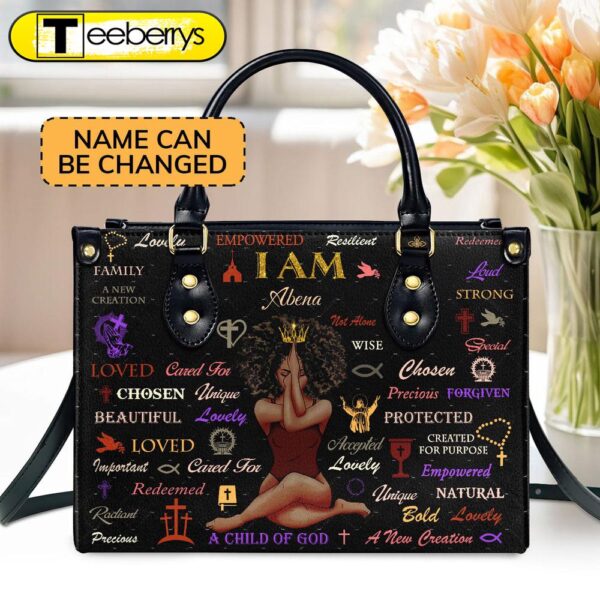 Personalized Zippered Leather Handbag With Handle Religious Gift For Worship Friends Child Of God