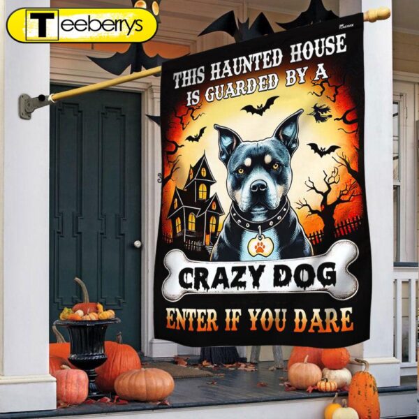 Pit Bull Halloween This Haunted House Is Guarded By A Crazy Dog Enter Flag, Halloween Flag