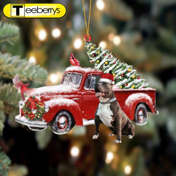 Pitbull Cardinal & Truck Two Sided Christmas Ornament