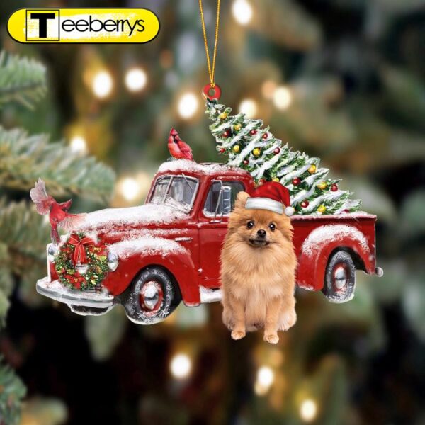 Pomeranian Cardinal & Truck Two Sided Christmas Ornament