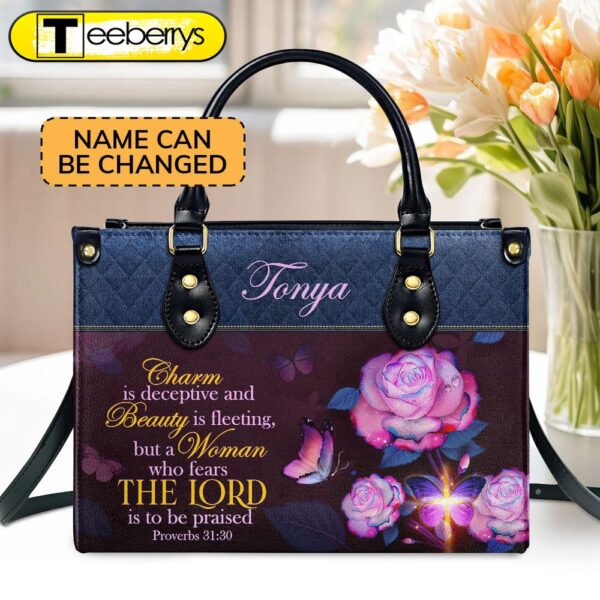 Proverbs 3130 Personalized Leather Handbag With Handle Scripture Meaningful