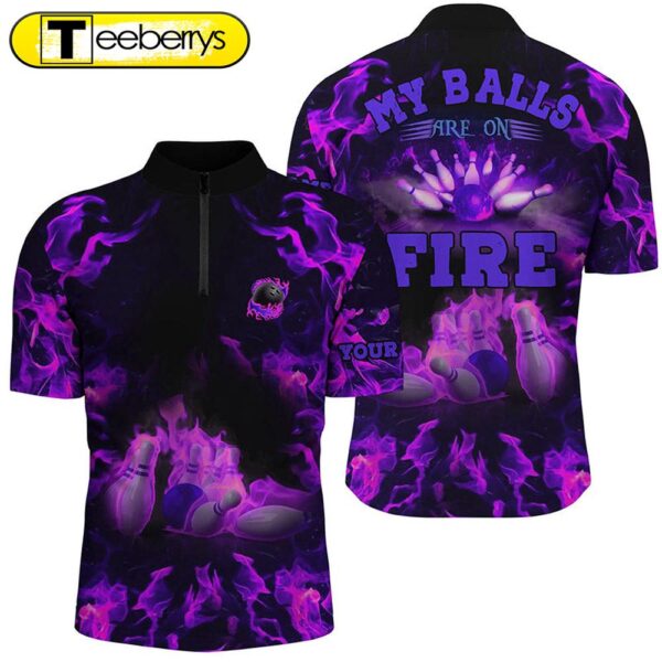 Purple Flame Bowling Shirt Custom My Balls Are On Fire Bowling Jersey Shirts, Bowling Jersey