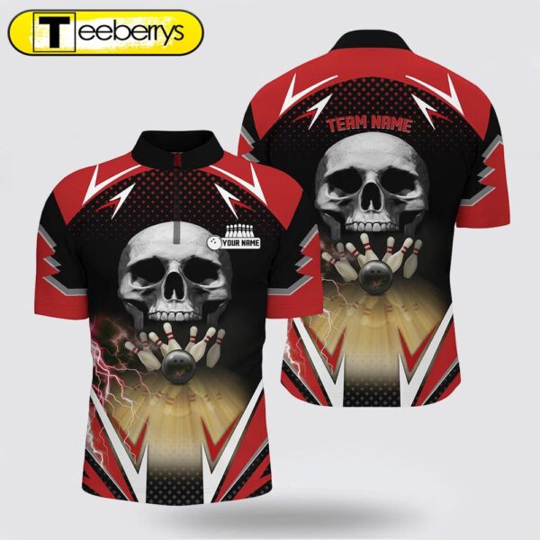 Red And Black Bowling Skull Bowling Jersey Shirts Custom Bowling Ball Pins Team League Jerseys