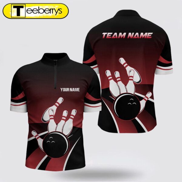 Red And Black Men Bowling Jersey Shirts Custom Bowling Ball Pins Team Jersey, Gift For Team Bowlers