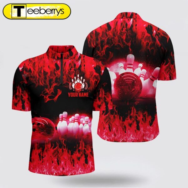 Red Flame Men Bowling Bowling Jersey Shirts, Personalized Cool Bowling Team League Bowling Shirts