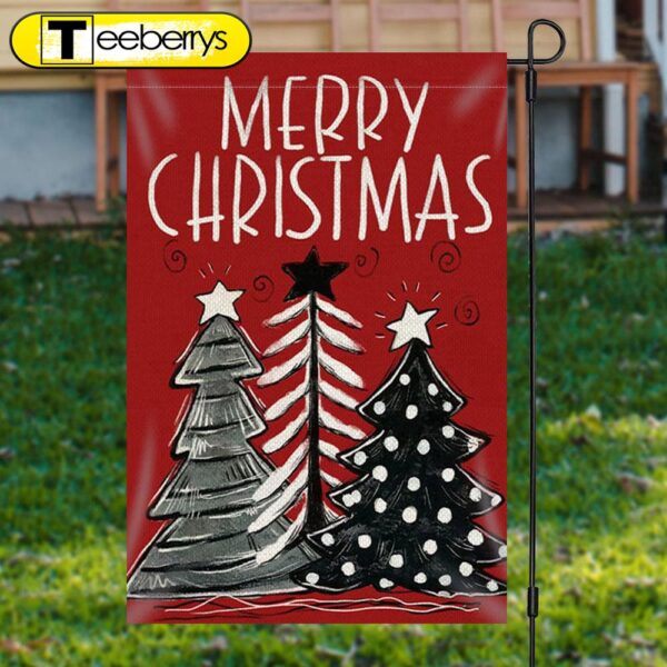 Red Xmas Tree Burlap Merry Christmas Garden FlagXmas, Garden Flags, Outdoor Xmas Flags