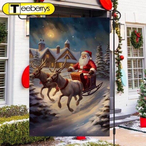 Reindeer Pulling Santa Claus Santa Claus Xmas Garden Flag