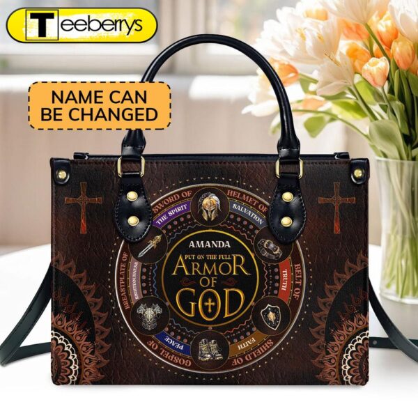 Religious Armor Of God Personalized Leather Handbag With Handle