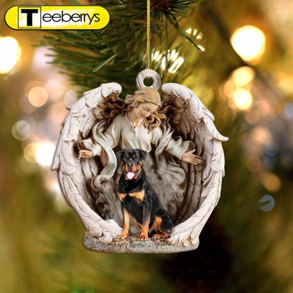 Rottweiler Angel Hug Winter Love Two Sided Christmas Ornament