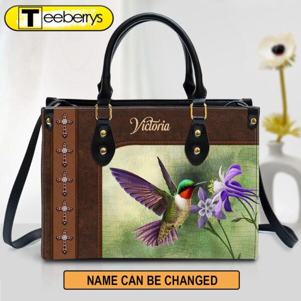 Ruby-throated Hummingbird Leather Bag – Personalized Leather Bag With Handle for Christian Women