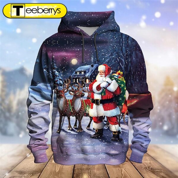 Santa Claus And Reindeer Christmas 3D Shirt – Gift For Xmas