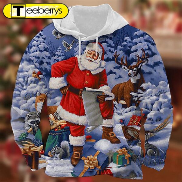 Santa Claus With Adorable Animals 3D Shirt – Gift For Xmas