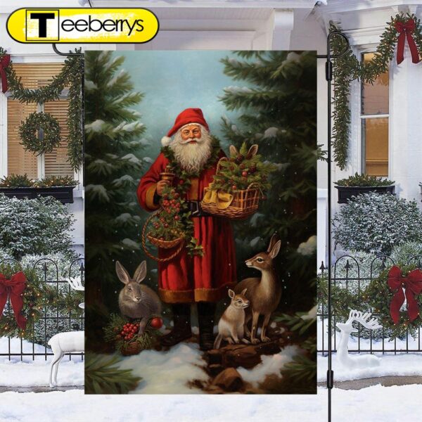 Santas Woodland Friends Christmas Garden Flag