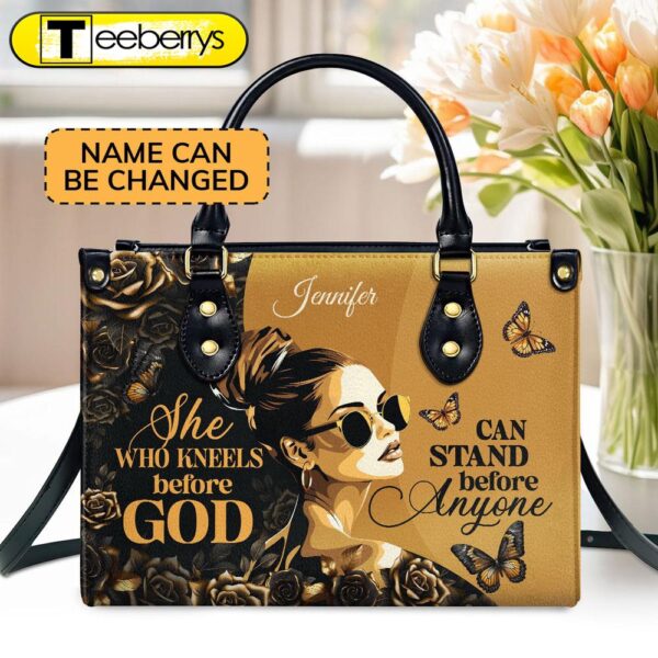 She Who Kneels Before God  Personalized Leather Handbag With Zipper