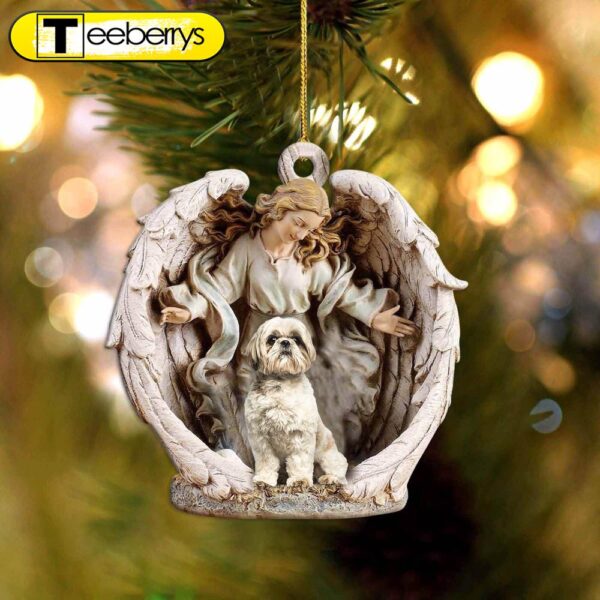 Shih Tzu Angel Hug Winter Love Two Sided Christmas Ornament