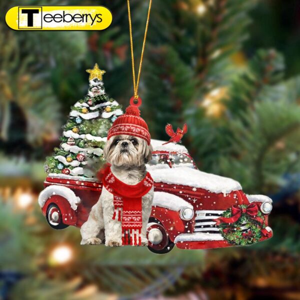 Shih Tzu Christmas Car Two Sided Christmas Ornament Xmas Decoration