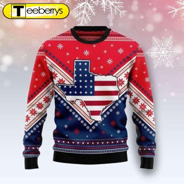 Show Your Texan Pride with the Texas US Flag Ugly Christmas Sweater