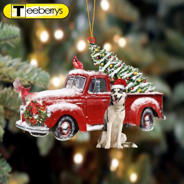 Siberian Husky-Cardinal & Truck Two Sided Christmas Ornament