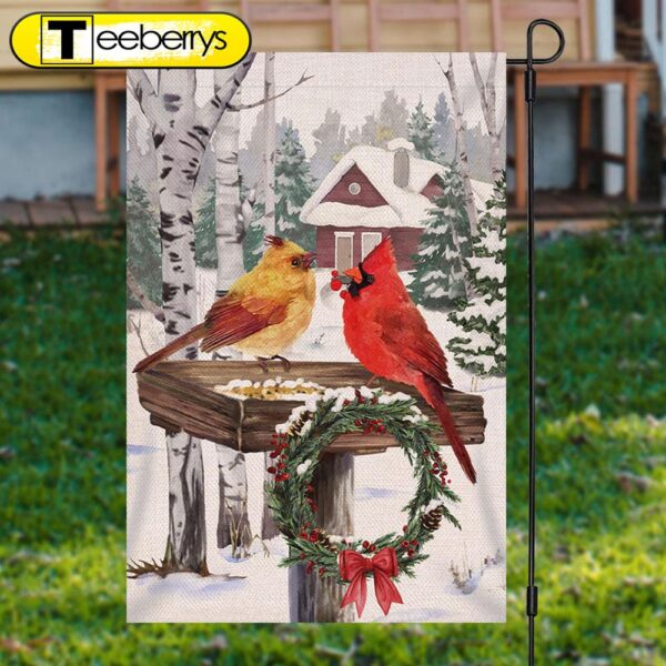 Snowy Forest Birds Xmas Wreath Christmas Garden FlagXmas, Garden Flags, Outdoor Xmas Flags