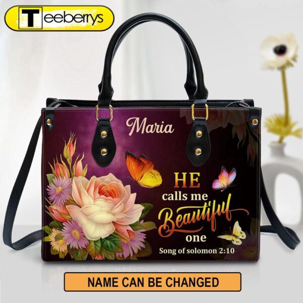 Solomon 2 10 Flower And Butterfly He Calls Me Beautiful One Leather Bag