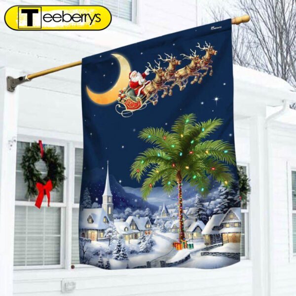 South Carolina Christmas Flag Santa Sleigh Palm Tree Christmas Night in South Carolina